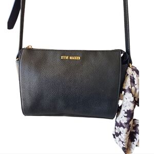 Steve Madden Black Crossbody Shoulder Bag with Floral Scarf
